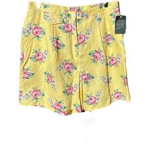Ralph Lauren 100% Linen Floral Summer Shorts Yellow w/ Floral Print Size 14W